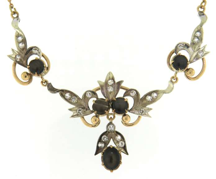 Wonderful Set of Cab Black Sapphire Neckace and Earrings