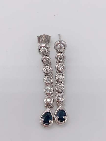14kt Gold, Blue Sapphire, & Diamond Earrings