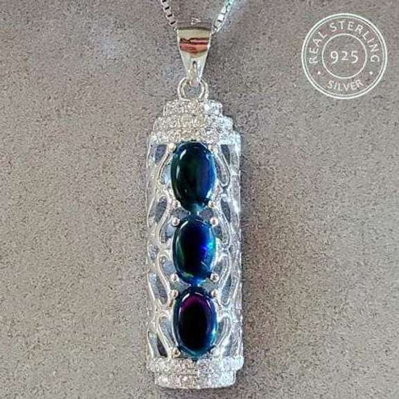 ETHIOPIAN BLACK OPAL & WHITE SAPPHIRE STERLING SILVER PENDANT