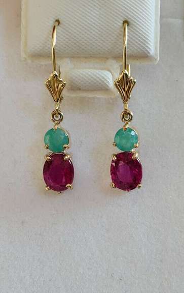 14kt Solid Gold, Ruby, & Emerald Earrings