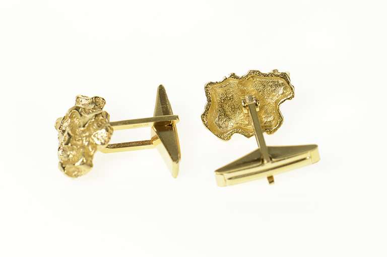 14K Yellow Gold Raw Textured Nugget Cluster Abstract Cuff Links