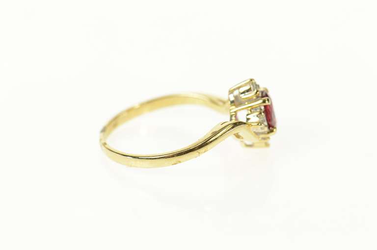 14K Yellow Gold Oval Natural Ruby Diamond Bypass Engagement Ring