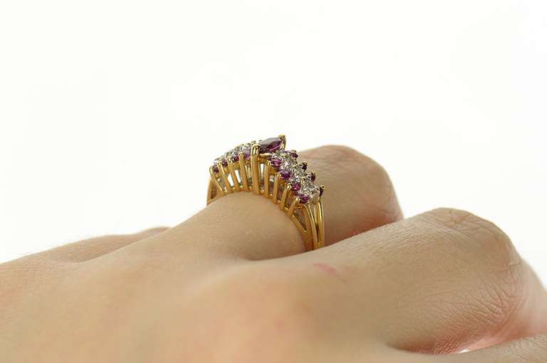 14K Yellow Gold Marquise Ruby Diamond Tiered Statement Ring