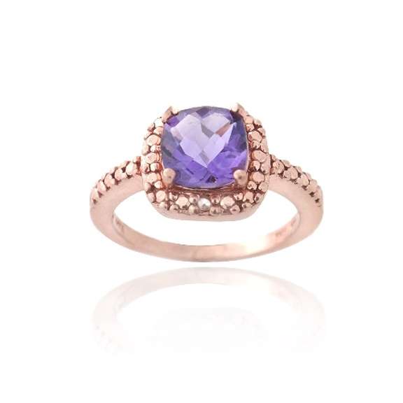 18K Rose Gold over Sterling Silver Amethyst & Diamond Accent Ring