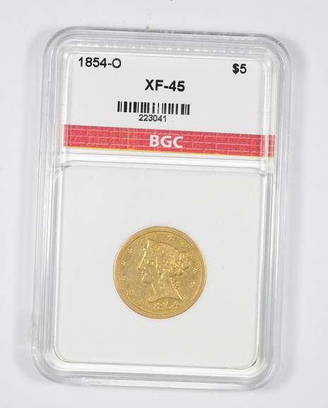 XF45 1854-O $5.00 Liberty Head Gold Half Eagle - Graded BGC