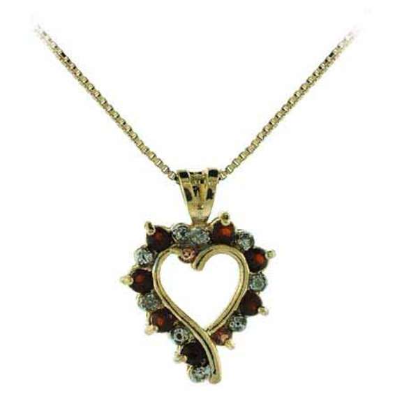 18K Gold over Sterling Silver Garnet & Diamond Accent Open Heart Necklace
