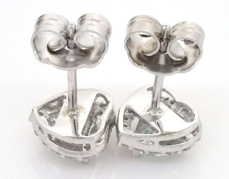 Sweet Heart Aquamarine & Diamond Heart Earrings in Sterling Silver