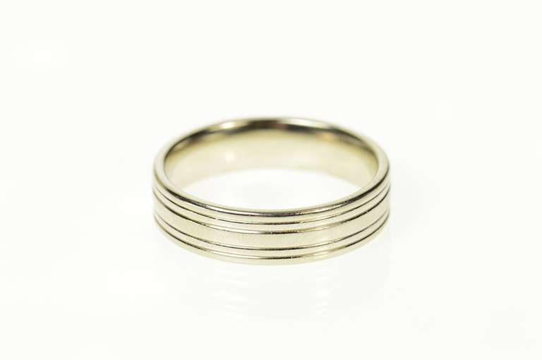 14K White Gold 5.9mm Grooved Classic Men's Wedding Band Ring