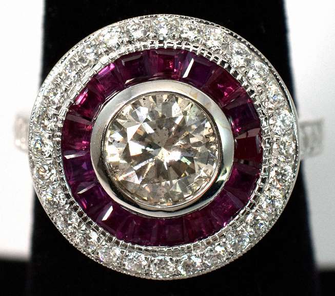 Fun Diamond & Ruby Target Ring in 14KT White Gold