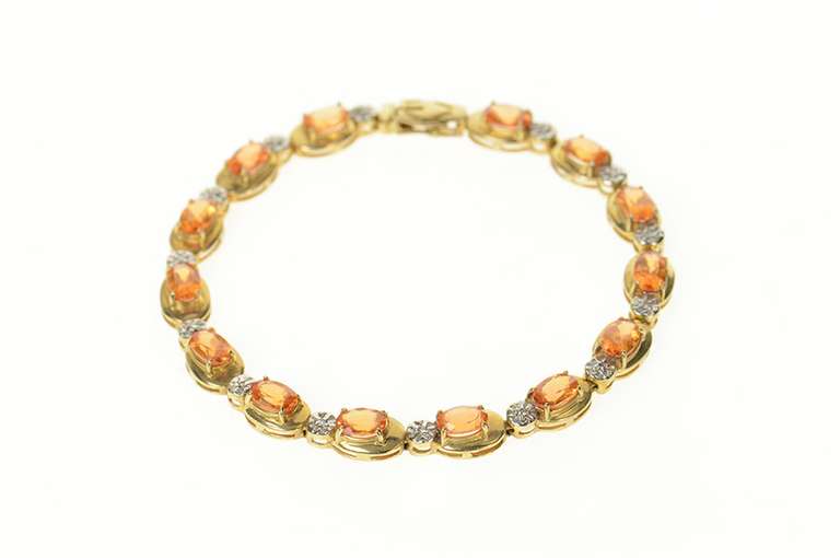 10K Yellow Gold Oval Mexican Fire Opal Diamond Tennis Bracelet