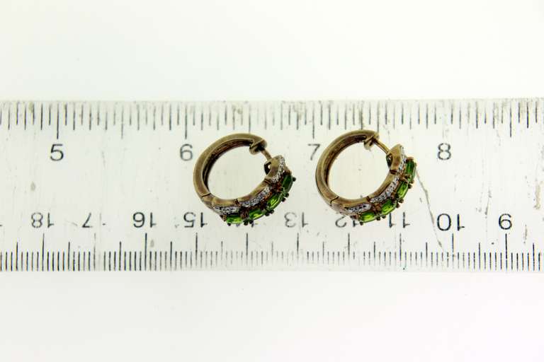 Vintage Sterling Silver Green Stone Half a moon Earrings