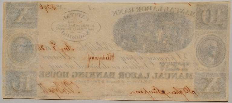 $ 10 Manual Labor Banking House Aug 2 1836 Unc Note Note