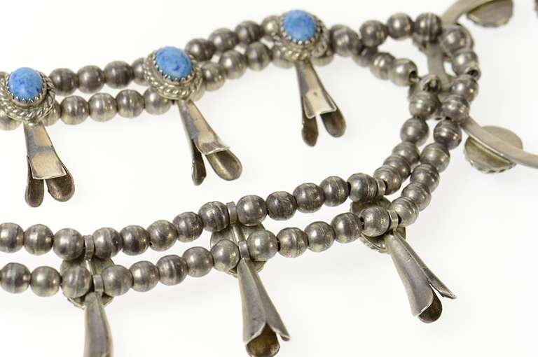 Sterling Silver Native American Turquoise Squash Blossom Necklace