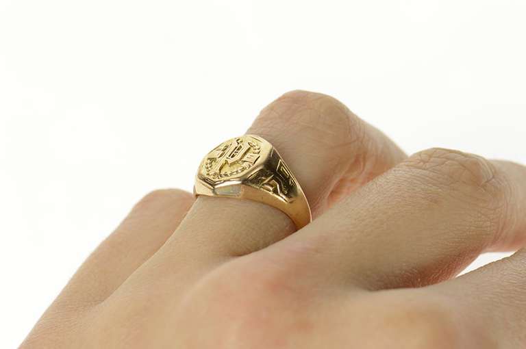 10K Yellow Gold Art Deco 1928 PHS Ornate Class Ring