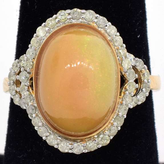 Terrific Opal & Diamond Ring in Vermeil