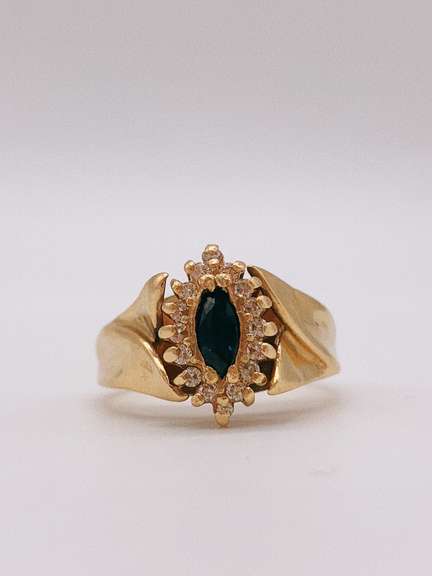 14kt Solid Yellow Gold, Blue Sapphire, & Diamond Ring