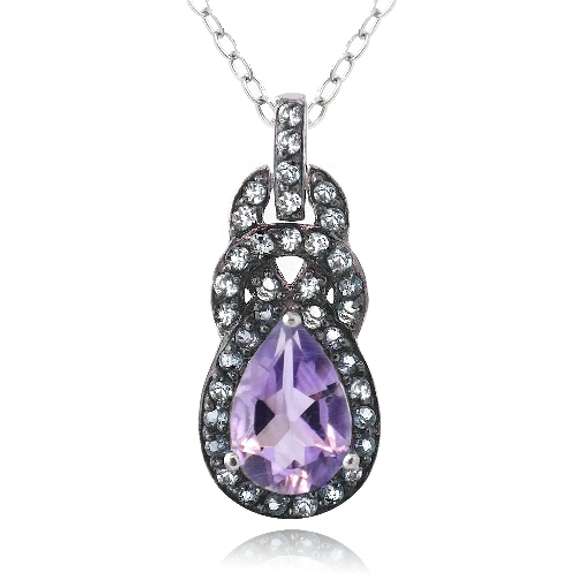 Sterling Silver Amethyst & Blue Topaz Twist Teardrop Necklace