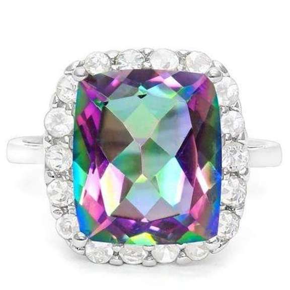 STERLING SILVER RING 10*12 MM CUSHION CUT MYSTIC GEMSTONE ENGAGEMENT RING
