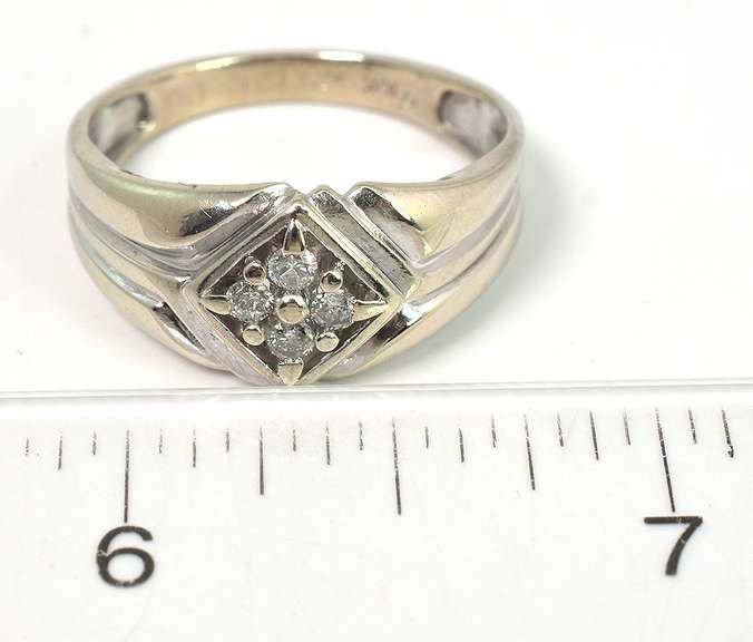 Carved CZ Band Ring in White Gold, Size 11