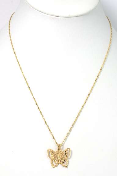 Detailed Filigree Butterfly Necklace in 14KT Yellow Gold