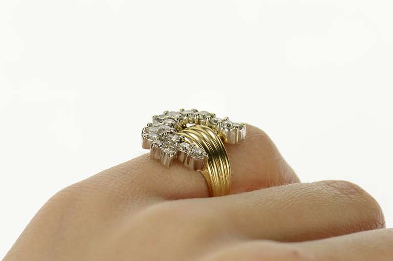 14K Yellow Gold 1.32 Ctw Diamond Wavy Curved Cluster Ring