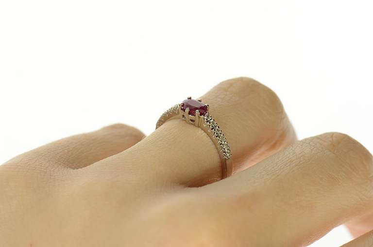 14K White Gold Oval Ruby Diamond Inset Engagement Ring
