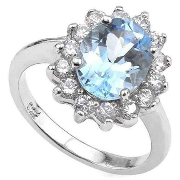 3 CT BABY SWISS BLUE TOPAZ & 1/2 CT WHITE SAPPHIRE STERLING SILVER RING