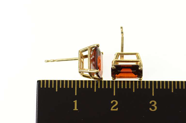 14K Yellow Gold Emerald Cut Garnet Solitaire Classic Stud Earrings