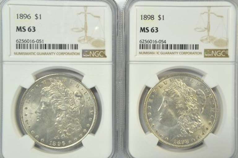 Creamy Choice BU 1896 & 1898 Morgan Dollars. NGC MS63