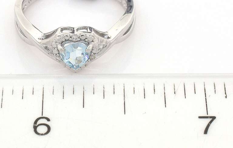 Precious Sweet Heart Cut Aquamarine & Diamond Ring in Sterling Silver