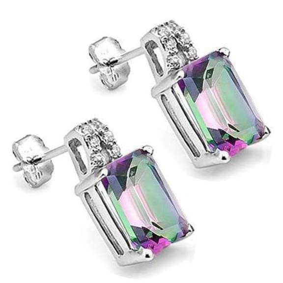2 3/4 CARAT MYSTIC GEMSTONE & DIAMOND STERLING SILVER EARRINGS