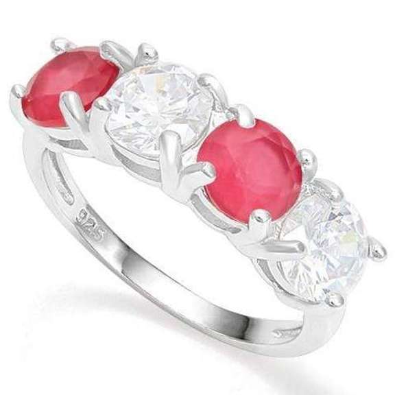 STERLING SILVER 6MM ROUND RUBY & WHITE TOPAZ RING BAND
