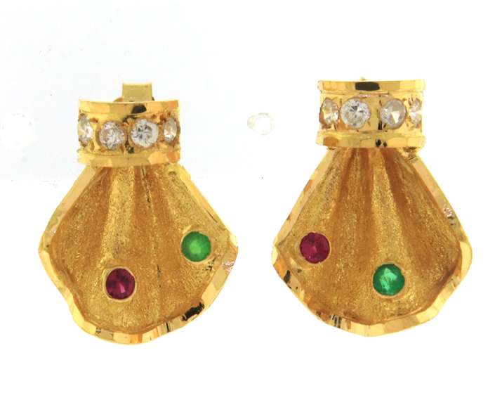 Stunning Yellow Gold Fan Earrings with CZS