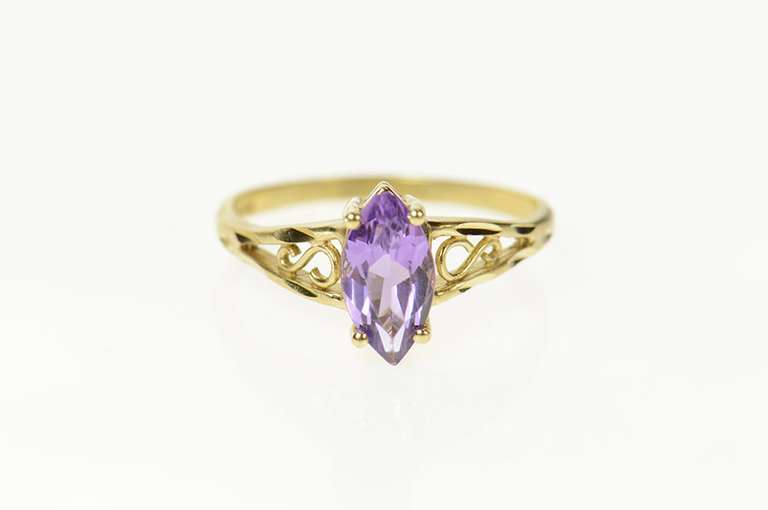 10K Yellow Gold Marquise Scroll Filigree Statement Ring