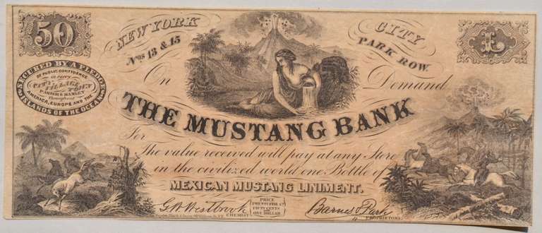 50 Mustang Bank Of New York City Advertising Scrip Note