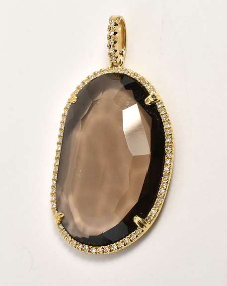 Beautiful Smokey Topaz & Diamond Pendant in 14K YG