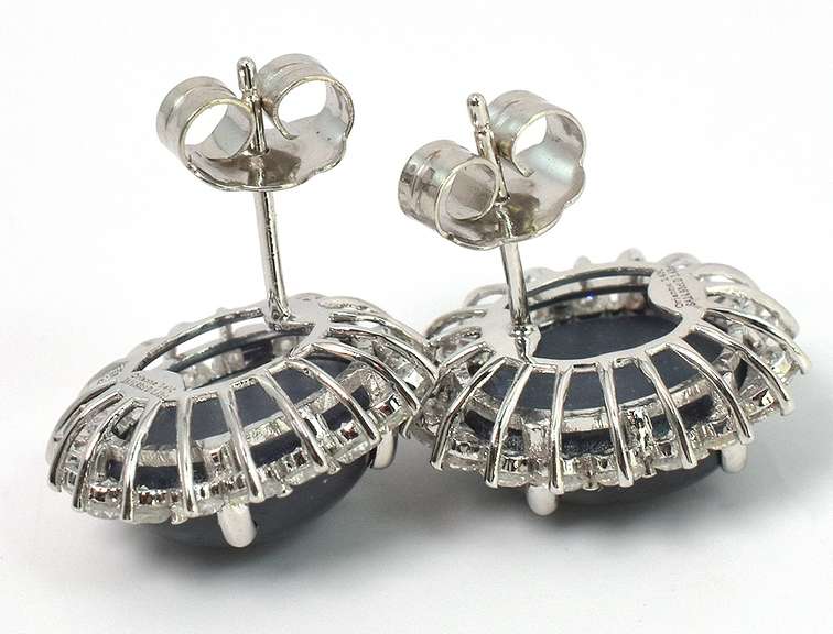 Dazzling Star Sapphire & Diamond Earrings in 14KT White Gold