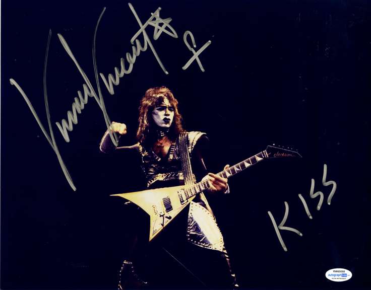 KISS Vinnie Vincent Autographed Signed 11x14 Photo V Guitar ACOA
