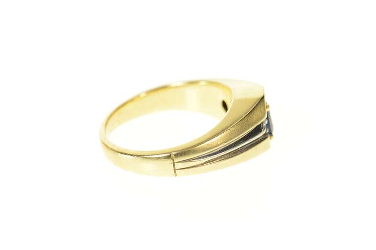 14K Yellow Gold Oval Sapphire Diamond Accent Men's Ring