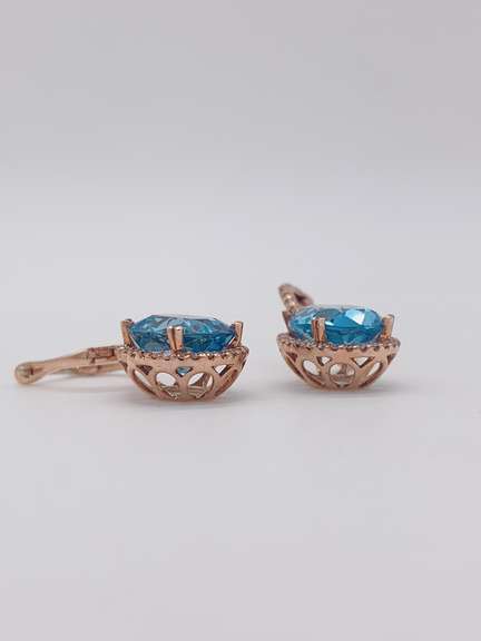 14kt Gold Blue Topaz & Diamond Earrings