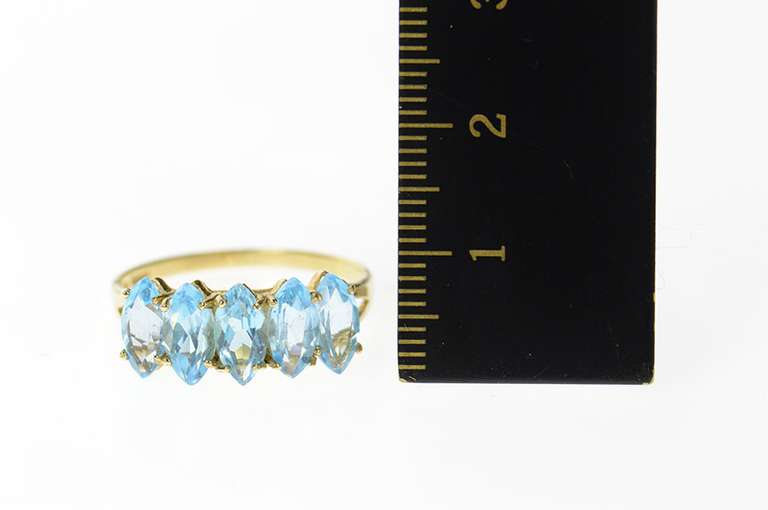 10K Yellow Gold Five Stone Marquise Blue Topaz Statement Ring