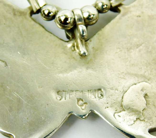Signed Navajo Large Sterling Gemstone Butterfly Necklace