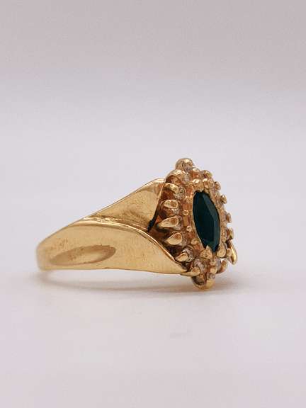 14kt Solid Yellow Gold, Blue Sapphire, & Diamond Ring