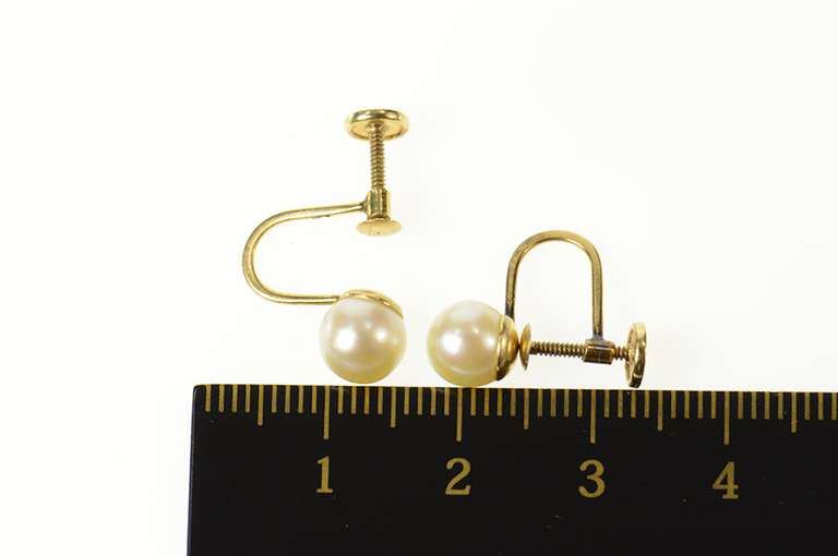14K Yellow Gold 6.6mm Pearl Classic Statement Screw Back Earrings
