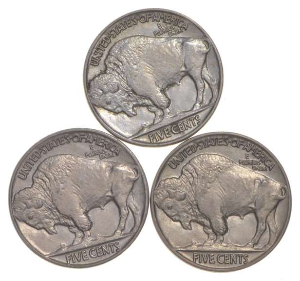 Lot (3) 1937 Indian Head Buffalo Nickels