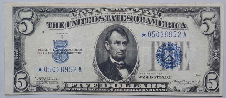 $ 5 1934 A Star Silver Certificate