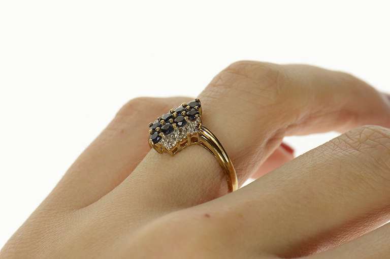 10K Yellow Gold Squared Diagonal Sapphire Diamond Bypass Ring