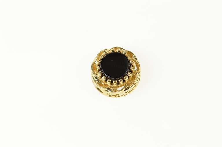 10K Yellow Gold Black Onyx Round Swirl Slide Bracelet Charm/Pendant