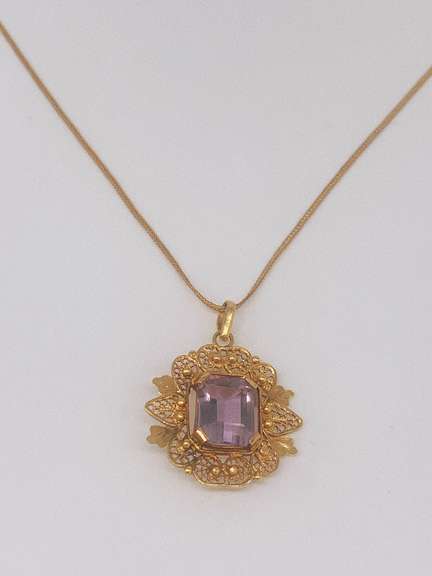 14kt Solid Gold & Amethyst Pendant Necklace