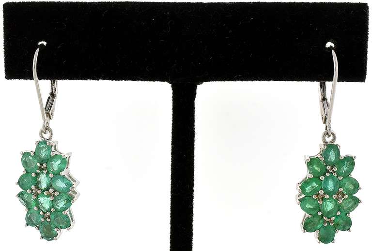 Vivacious Emerald Cluster Earrings in Platinum-Plated Silver